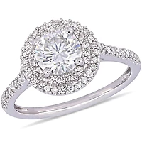 Miabella 1 Carat T.G.W. Moissanite and 1/3 Carat T.W. Diamond 14K White Gold Double Halo Engagement Ring