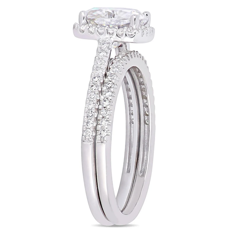 Ensemble de mariage de forme auréole Miabella avec moissanite 2 CT PBT et diamants 1/3 CT poids total en or blanc 14K