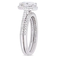 Ensemble de mariage de forme auréole Miabella avec moissanite 2 CT PBT et diamants 1/3 CT poids total en or blanc 14K