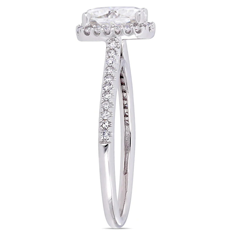 Bague de fiançailles de forme auréole Miabella avec moissanite 2 CT PBT et diamants 1/4 CT poids total en or blanc 14K