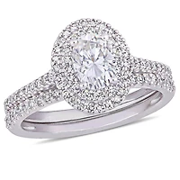 Ensemble de mariage de forme auréole ovale Miabella avec moissanite 1 CT PBT et diamants 2/5 CT poids total en or blanc 14K