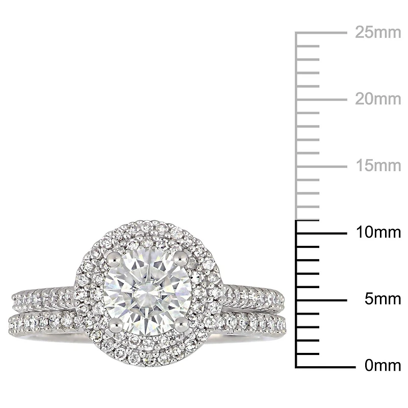 Miabella 1 Carat T.G.W. Moissanite and 1/2 Carat T.W. Diamond 14K White Gold Double Halo Bridal Set