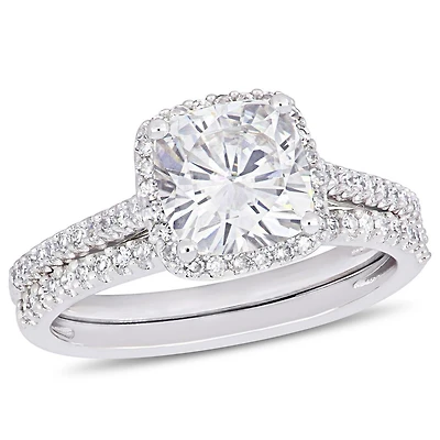 Miabella 2 Carat T.G.W. Moissanite and 1/3 Carat T.W. Diamond 14K White Gold Halo Bridal Set