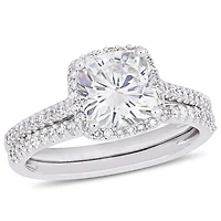 Miabella 2 Carat T.G.W. Moissanite and 1/3 Carat T.W. Diamond 14K White Gold Halo Bridal Set