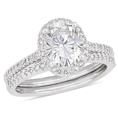 Miabella 2 Carat T.G.W. Moissanite and 1/3 Carat T.W. Diamond 14K White Gold Halo Bridal Set