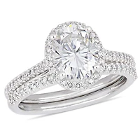 Miabella 2 Carat T.G.W. Moissanite and 1/3 Carat T.W. Diamond 14K White Gold Halo Bridal Set