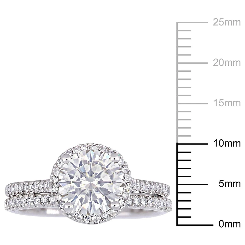 Ensemble de mariage de forme auréole Miabella avec moissanite 2 CT PBT et diamants 1/3 CT poids total en or blanc 14K