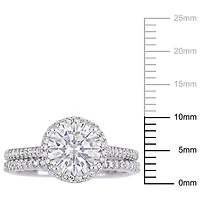 Ensemble de mariage de forme auréole Miabella avec moissanite 2 CT PBT et diamants 1/3 CT poids total en or blanc 14K