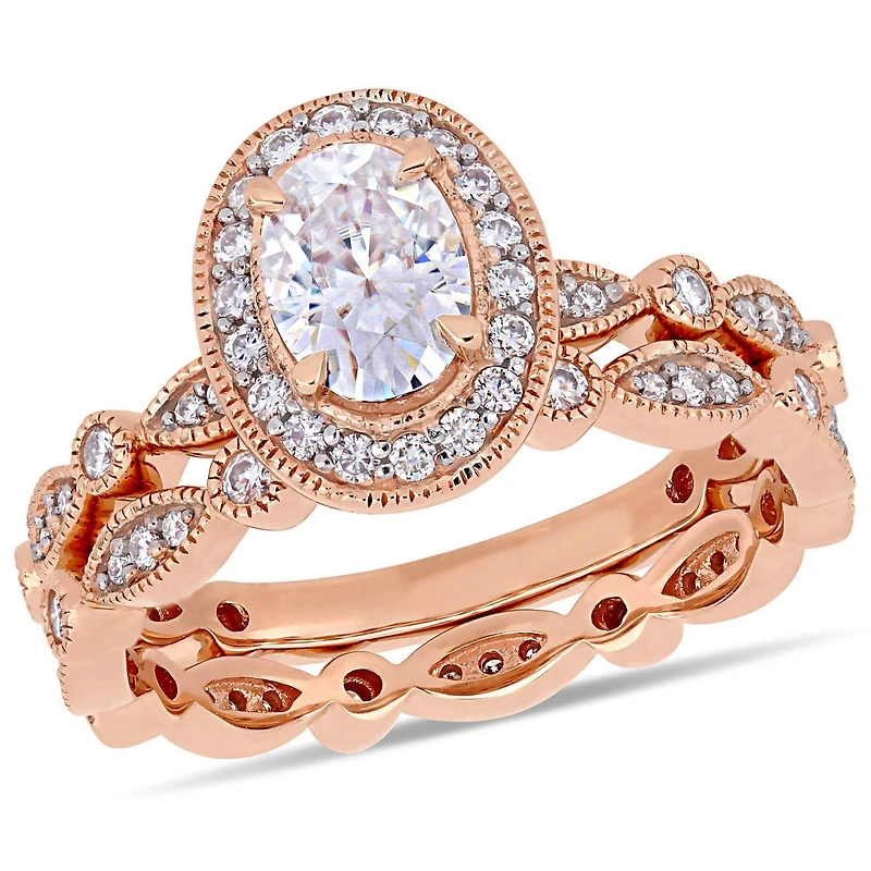 Ensemble de mariage de style rétro Miabella avec moissanites 1-1/2 CT PBT en or rosé 10K
