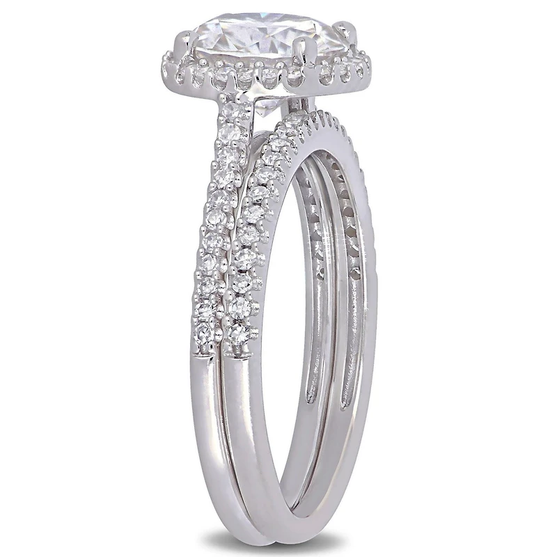 Ensemble de mariage de forme auréole Miabella avec moissanite 2 CT PBT et diamants 1/3 CT poids total en or blanc 14K