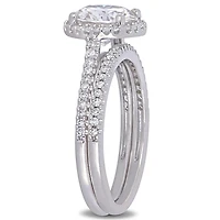Ensemble de mariage de forme auréole Miabella avec moissanite 2 CT PBT et diamants 1/3 CT poids total en or blanc 14K
