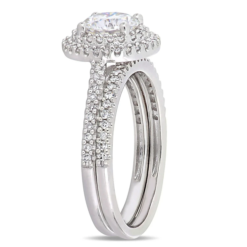 Miabella 1 Carat T.G.W. Moissanite and 1/2 Carat T.W. Diamond 14K White Gold Double Halo Bridal Set