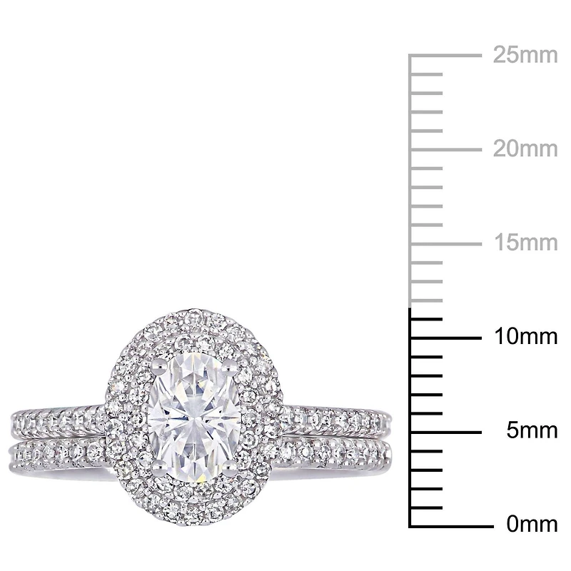 Ensemble de mariage de forme auréole ovale Miabella avec moissanite 1 CT PBT et diamants 2/5 CT poids total en or blanc 14K
