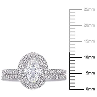 Ensemble de mariage de forme auréole ovale Miabella avec moissanite 1 CT PBT et diamants 2/5 CT poids total en or blanc 14K
