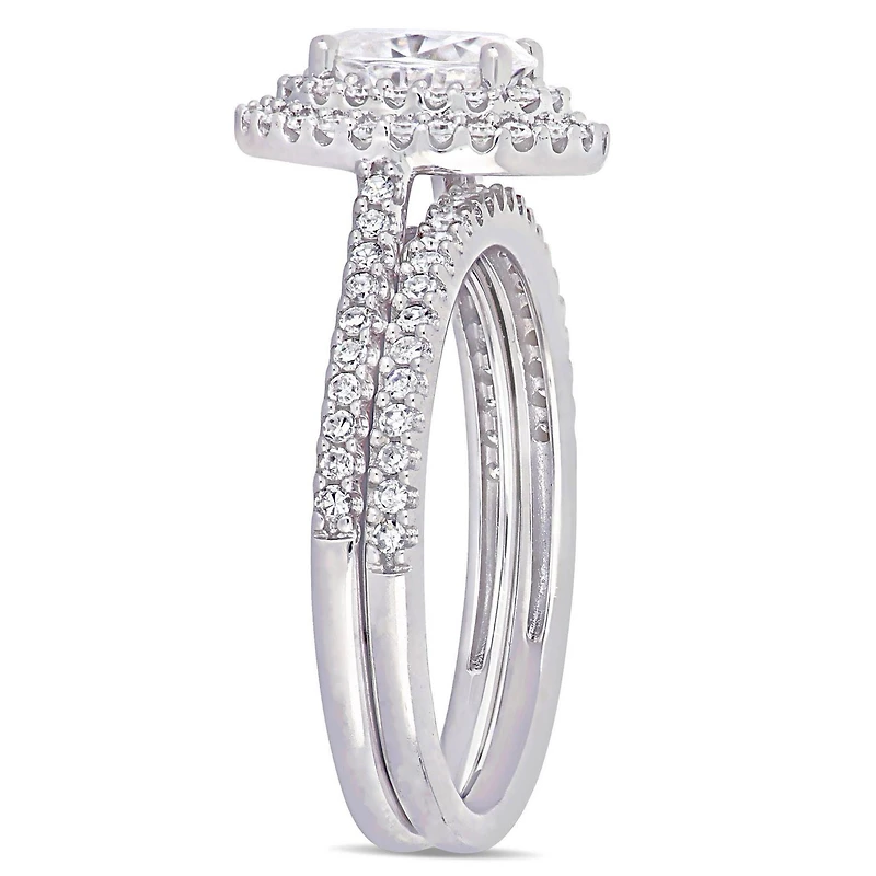 Ensemble de mariage de forme auréole ovale Miabella avec moissanite 1 CT PBT et diamants 2/5 CT poids total en or blanc 14K