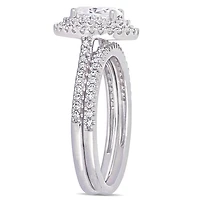 Ensemble de mariage de forme auréole ovale Miabella avec moissanite 1 CT PBT et diamants 2/5 CT poids total en or blanc 14K