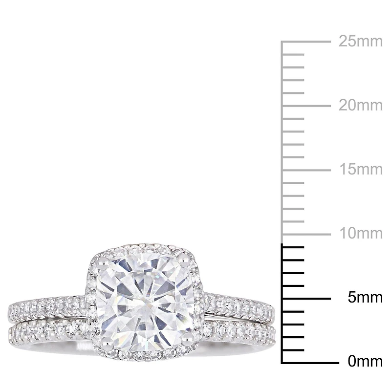 Ensemble de mariage de forme auréole Miabella avec moissanite 2 CT PBT et diamants 1/3 CT poids total en or blanc 14K