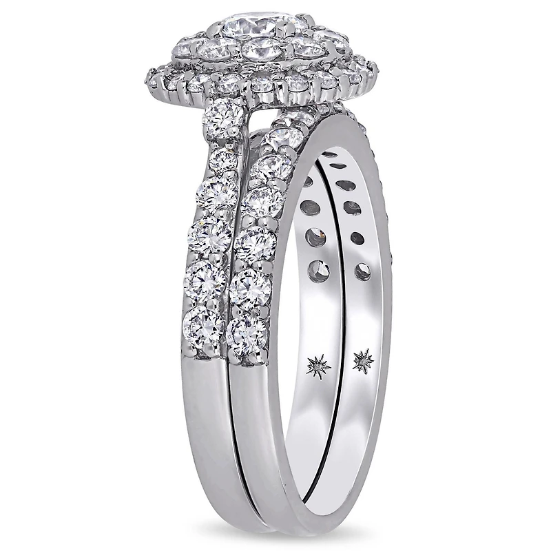 Ensemble de mariage de forme auréole Miabella avec diamants de laboratoire 1-3/4 CT poids total en or blanc 14K