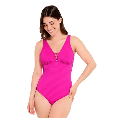 Captiva Women's Textured One Piece Swimsuit with Front Cutout