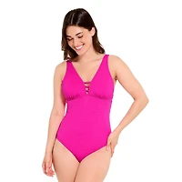 Captiva Women's Textured One Piece Swimsuit with Front Cutout