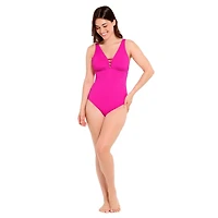 Captiva Women's Textured One Piece Swimsuit with Front Cutout