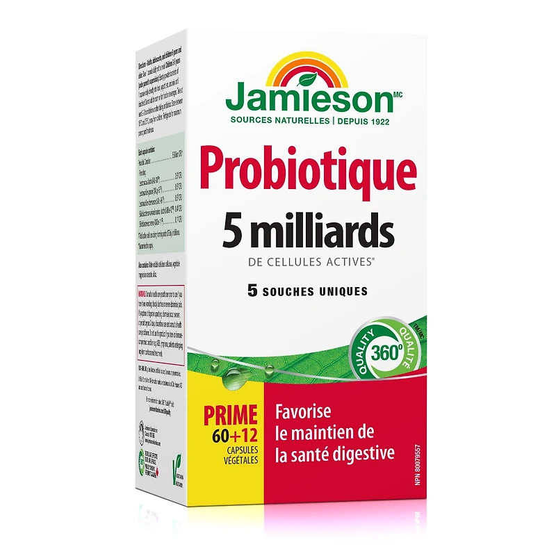 Jamieson capsules probiotiques, 5 milliards UFC, végétarien, 72 capsules
