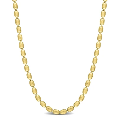 Collier chaîne perlée de coupe diamant ovale en argent sterling plaqué en rhodium jaune