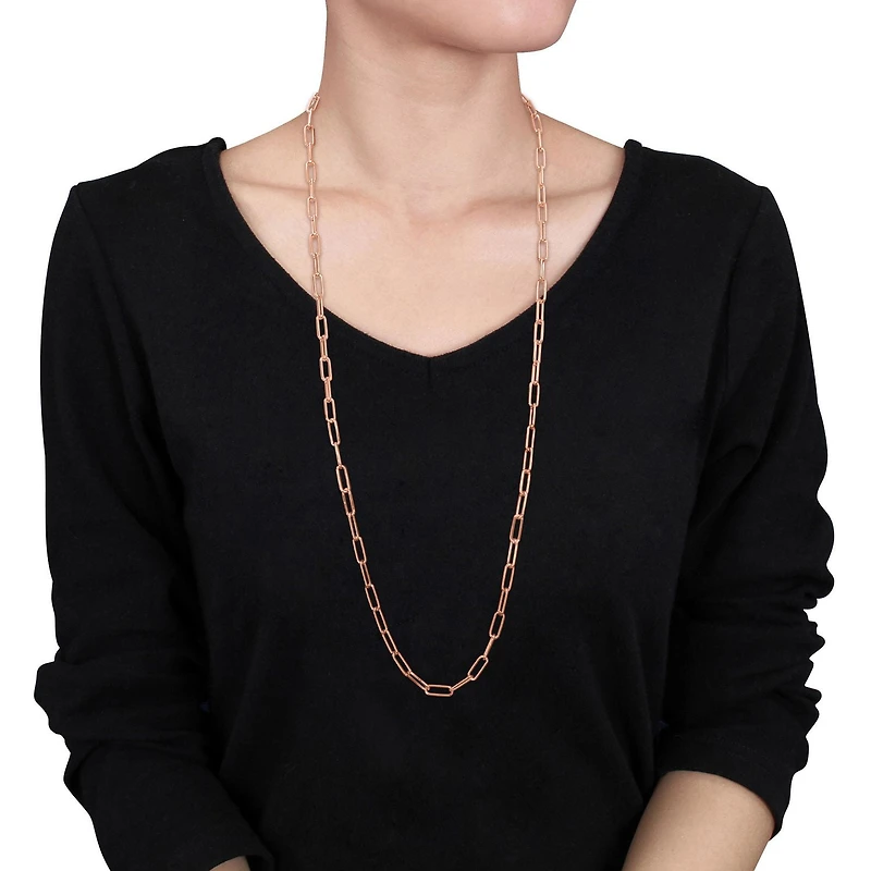 Miabella 18k Rose Gold Plated Sterling Silver Paperclip Necklace