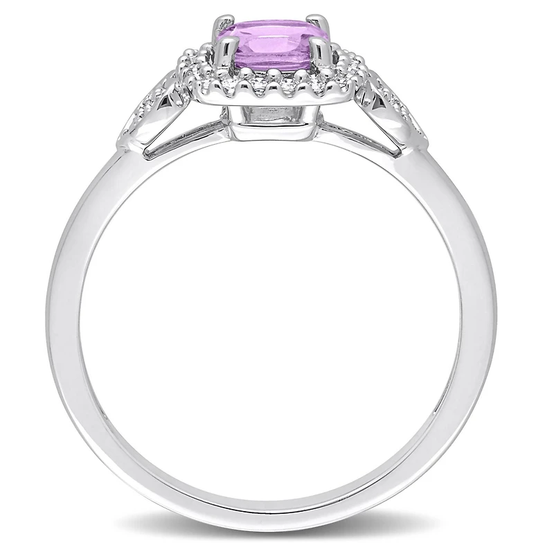 Bague de promesse à aureole de Miabella avec 5/8 Carat PBT d' améthyste et 1/10 Carat PT de diamants en argent sterling
