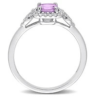Bague de promesse à aureole de Miabella avec 5/8 Carat PBT d' améthyste et 1/10 Carat PT de diamants en argent sterling