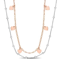 Miabella 18k Rose Gold Plated Sterling Silver Ball Heart Charm Double Strand Necklace