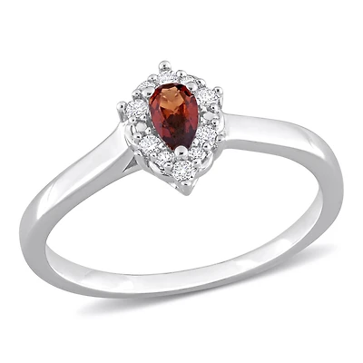 Miabella 1/4 Carat T.G.W. Garnet and 1/10 Carat T.W. Diamond Sterling Silver Halo Promise Ring