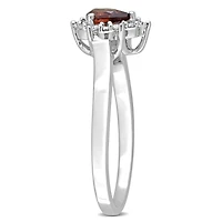 Bague de promesse à aureole de Miabella avec 1/4 Carat PBT de Grenat et 1/10 Carat P.T. de diamants en argent sterling