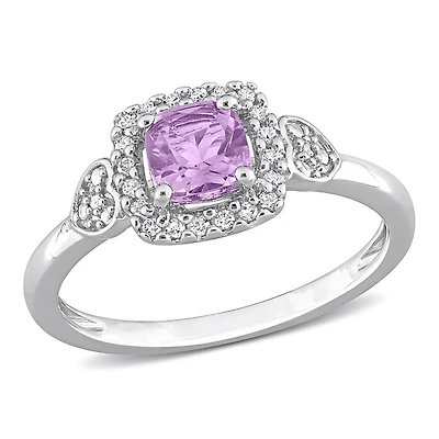 Bague de promesse à aureole de Miabella avec 5/8 Carat PBT d' améthyste et 1/10 Carat PT de diamants en argent sterling