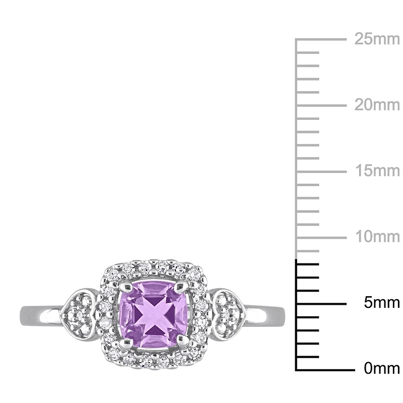 Bague de promesse à aureole de Miabella avec 5/8 Carat PBT d' améthyste et 1/10 Carat PT de diamants en argent sterling