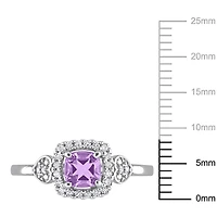 Bague de promesse à aureole de Miabella avec 5/8 Carat PBT d' améthyste et 1/10 Carat PT de diamants en argent sterling