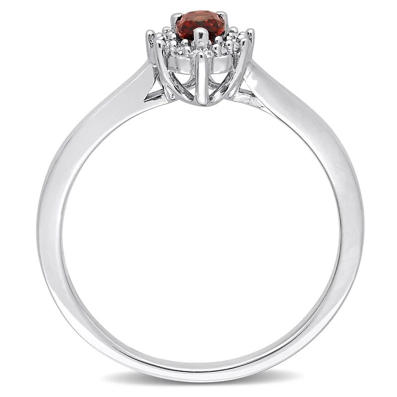 Miabella 1/4 Carat T.G.W. Garnet and 1/10 Carat T.W. Diamond Sterling Silver Halo Promise Ring