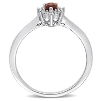 Miabella 1/4 Carat T.G.W. Garnet and 1/10 Carat T.W. Diamond Sterling Silver Halo Promise Ring