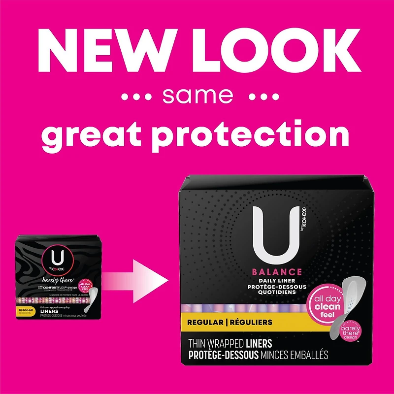 Protège-dessous minces U by Kotex Barely There*, Sans parfum 50 Unités