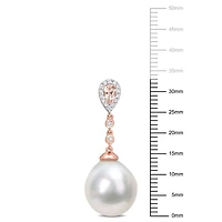 Miabella South Sea Cultured Pearl Morganite and White Topaz 1/7 Carat T.W. Diamond Rose Gold Flash Plated Sterling Silver Halo Drop Earrings