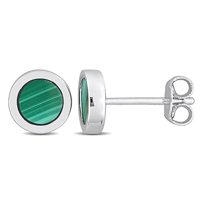 Miabella Men's 5/8 Carat T.G.W. Malachite Sterling Silver Circle Stud Earrings