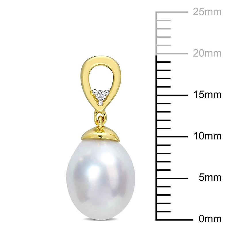 Miabella South Sea Cultured Pearl and White Topaz Yellow Gold Flash Plated Sterling Silver Drop Earrings