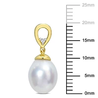 Miabella South Sea Cultured Pearl and White Topaz Yellow Gold Flash Plated Sterling Silver Drop Earrings