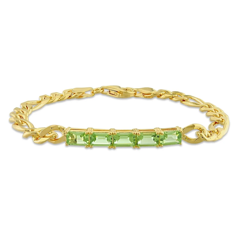 Bracelet chaîne à maillons figaro de Miabella avec 2-4/5 Carat PBT de Péridot en argent sterling plaqué en jaune