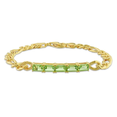 Bracelet chaîne à maillons figaro de Miabella avec 2-4/5 Carat PBT de Péridot en argent sterling plaqué en jaune