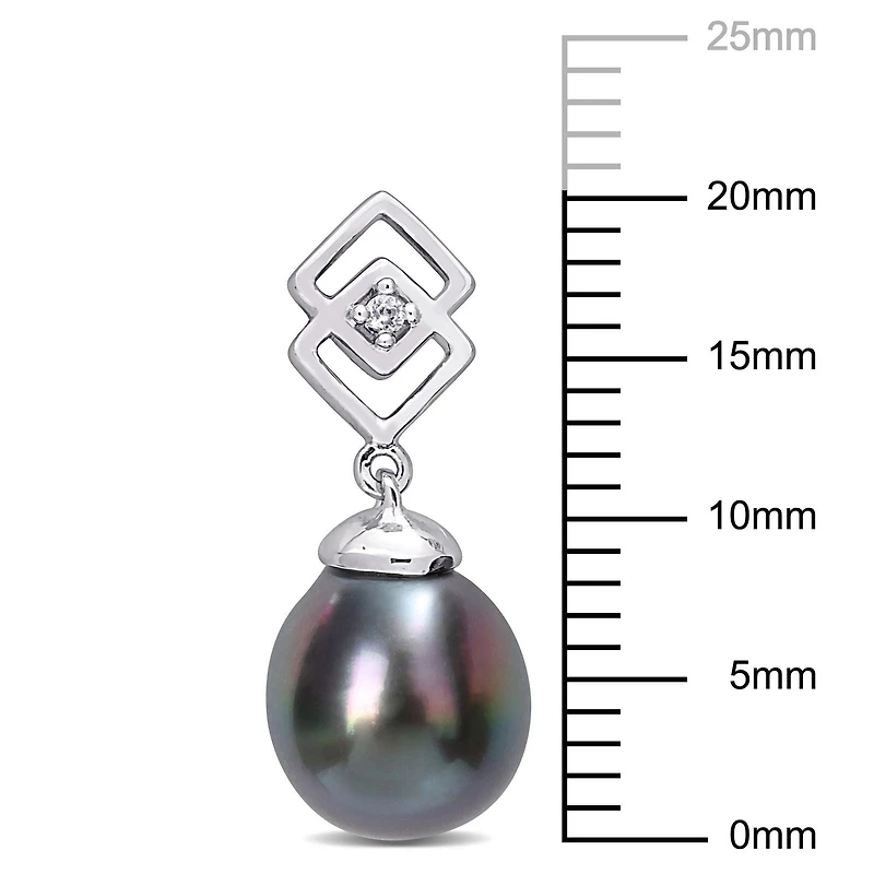 Boucles d'oreilles carrées goutte de Miabella avec Perle de culture Tahiti et topaze blanche en argent sterling