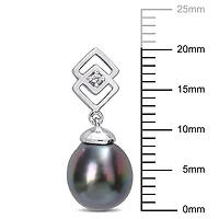 Boucles d'oreilles carrées goutte de Miabella avec Perle de culture Tahiti et topaze blanche en argent sterling