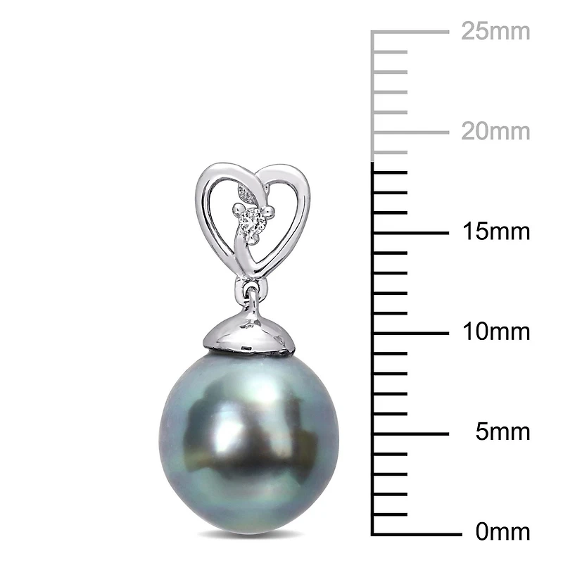 Miabella Tahitian Cultured Pearl and White Topaz Sterling Silver Heart Drop Earrings
