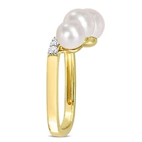 Miabella Cultured Freshwater Pearl and 3/8 Carat T.G.W. White Topaz Yellow Gold Flash Plated Sterling Silver 3-Stone Ring
