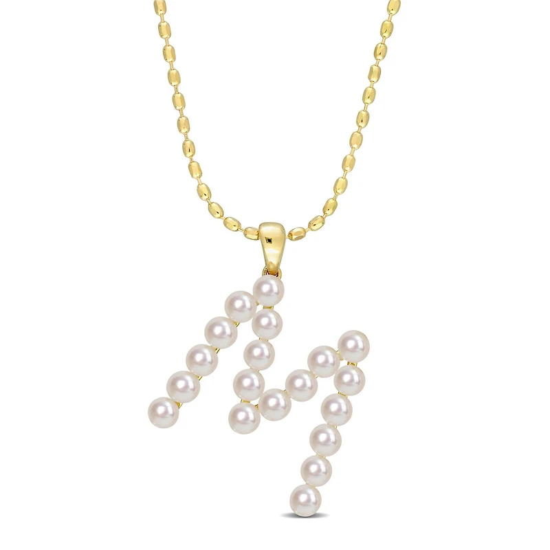 Collier initiale de Miabella avec perles culture d'eau douce en argent sterling plaqué en jaune